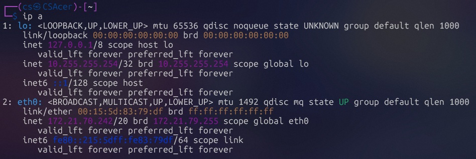 Ausgabe des Kommandos ip -a IP-a